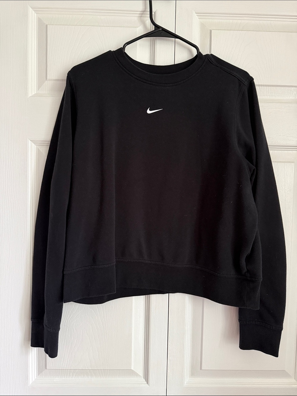 Nike Women's Black Crewneck Sweatshirt with White Swoosh